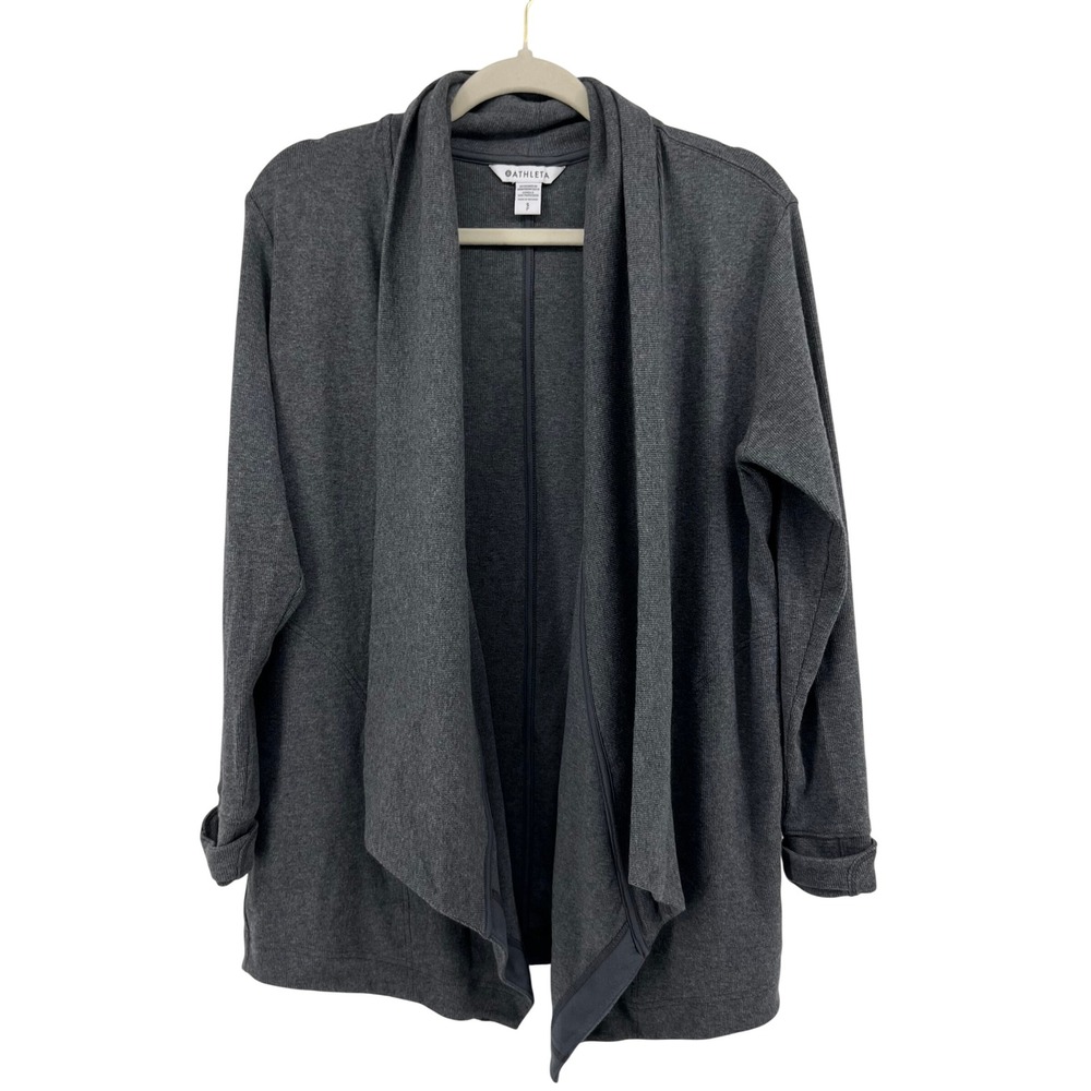 Athleta Grey Drape Front Cardigan Sweater Open Front Long‎ Sleeve Women's Small